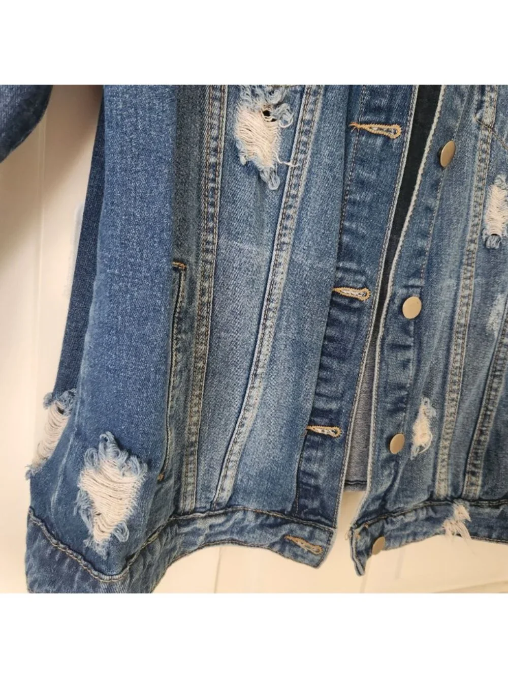 Distressed Denim Jacket Paris New York London Milano Oversized Glam Supermodel - Picture 5 of 13